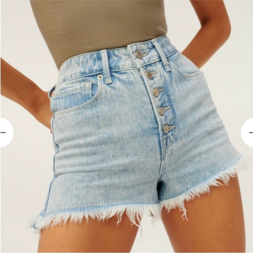 NWT Good American Bombshell Denim Shorts Size 00 Button Fly Cutoffs Stretch $119